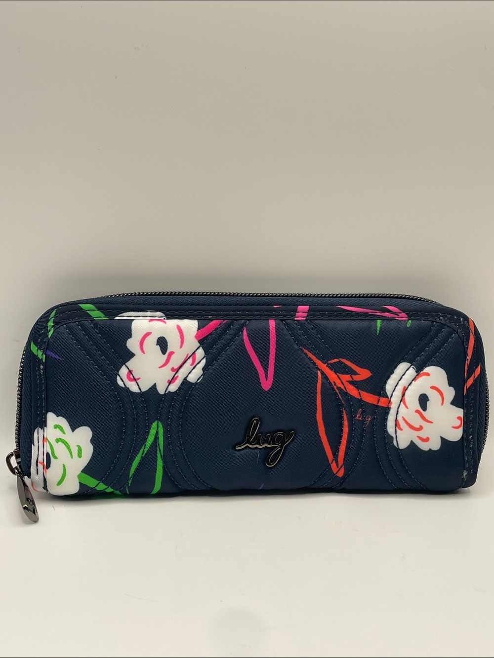 LUG Tendu East West Navy Quilted Floral Zip-Around Wallet - Bright Floral